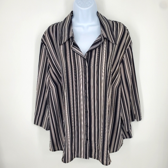 Covington Shirt Women 22W Button Down Blouse Black White Striped Shirt - Picture 1 of 9